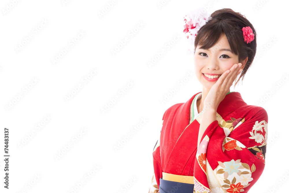 japanese woman wearing kimono on white background japanese woman wearing kimono on white background
