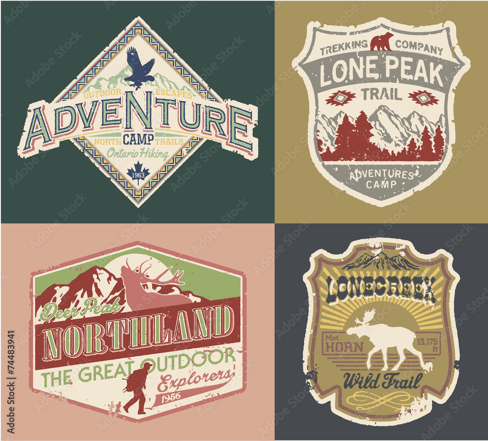 Obraz premium Grunge Wildlife exploration vintage patches