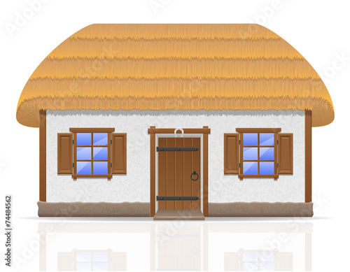 ancient farmhouse with a thatched roof vector illustration
