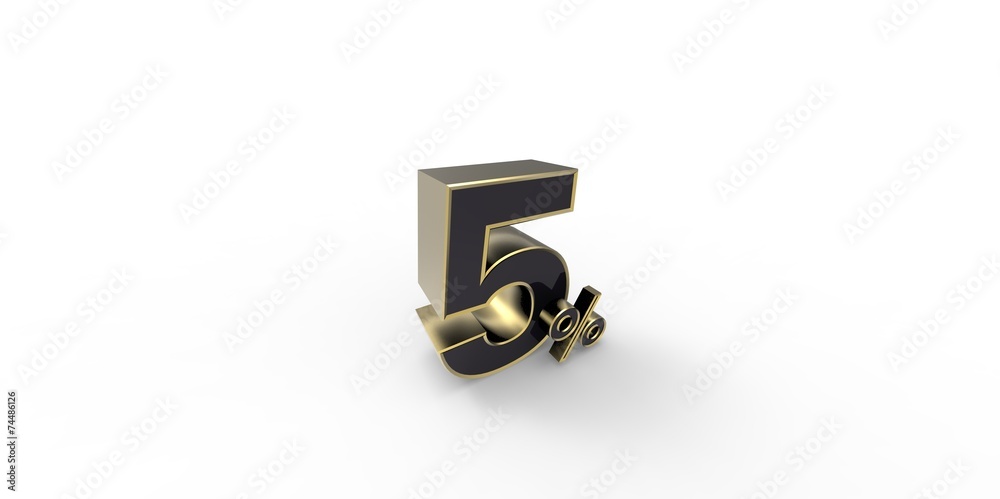 3D rendering of a gold and black 5 percent letters 3D rendering of a gold and black 5 percent letters