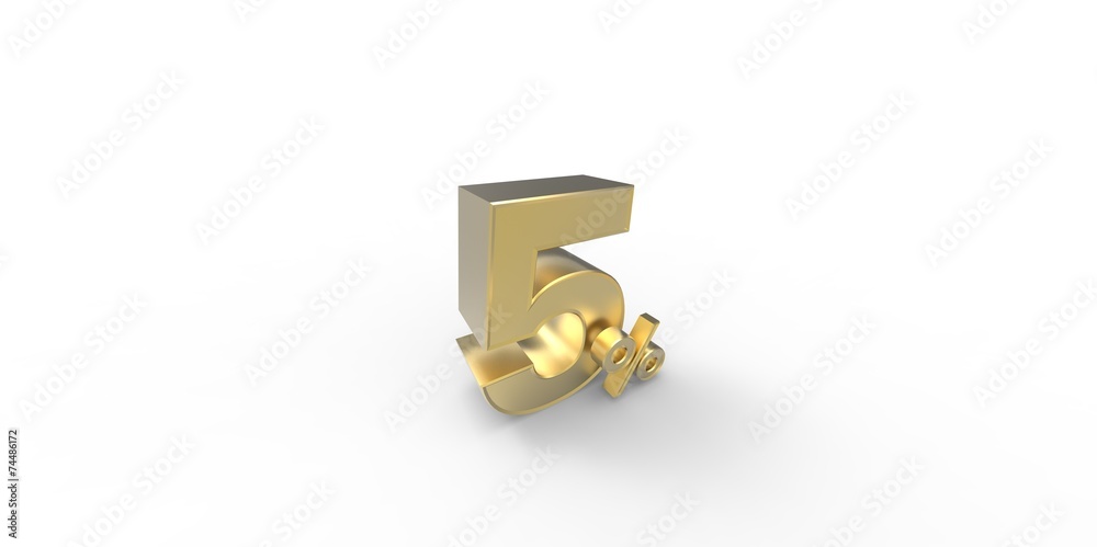 3D rendering of a gold 5 percent letters on a white background 3D rendering of a gold 5 percent letters on a white background