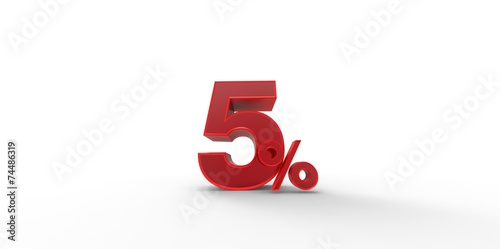 3D rendering of a red 5 percent letters on a white background