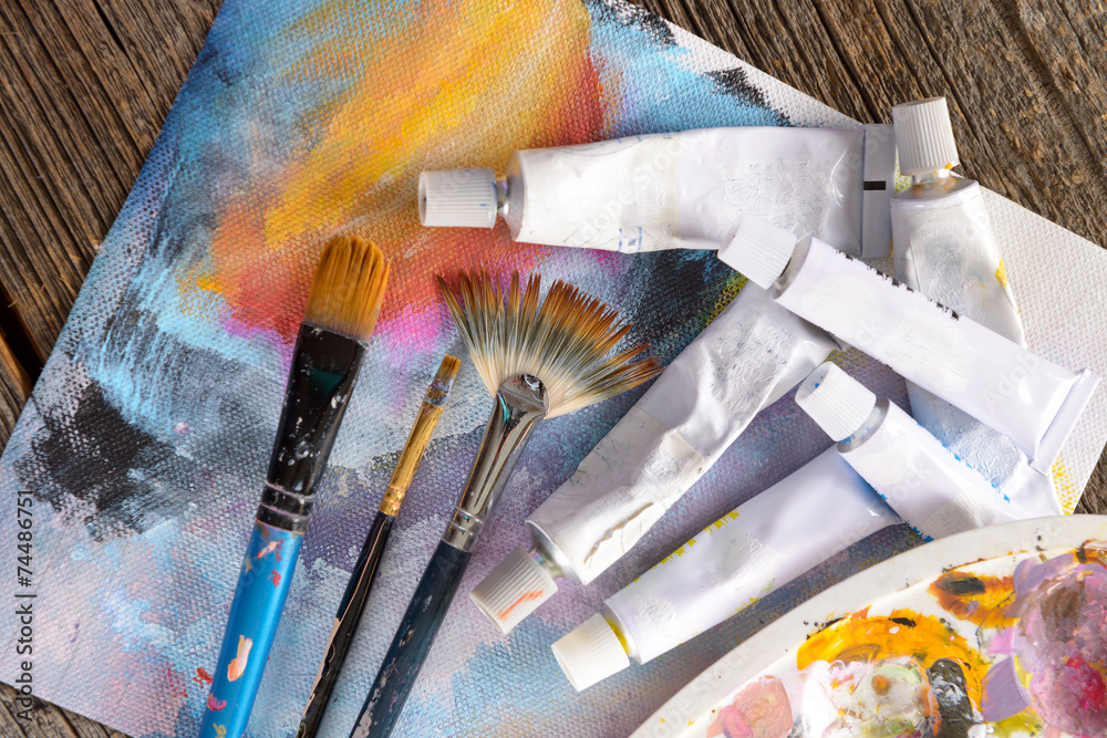Fototapeta premium Aristic paint and brushes