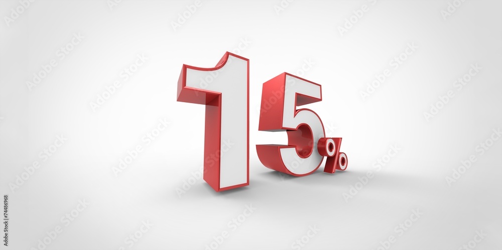 Fototapeta premium 3D rendering of a red and white 15 percent letters