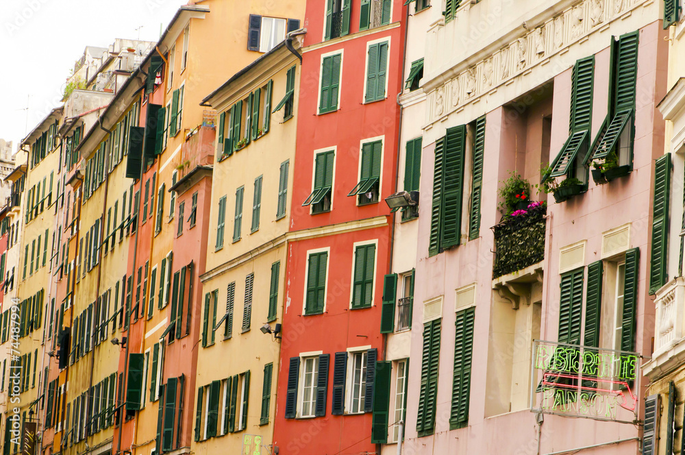 Typical colors of mediterranean houses, Genoa, Liguria, Italy