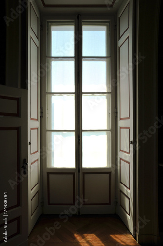 window door; view from inside of a classic Italian villa