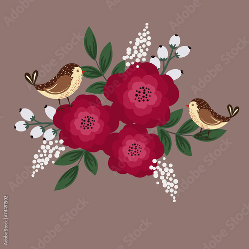 Floral background with bird