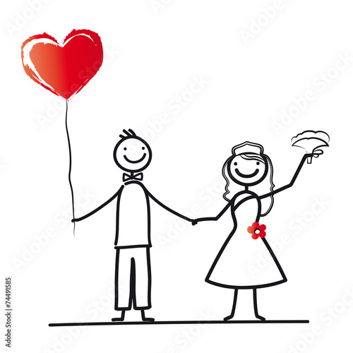 Brautpaar mit Herzluftballon, Einladung zur Hochzeit, Heirat, Trauung, Verlobung, Ehe, Verbindung, eine Familie gründen