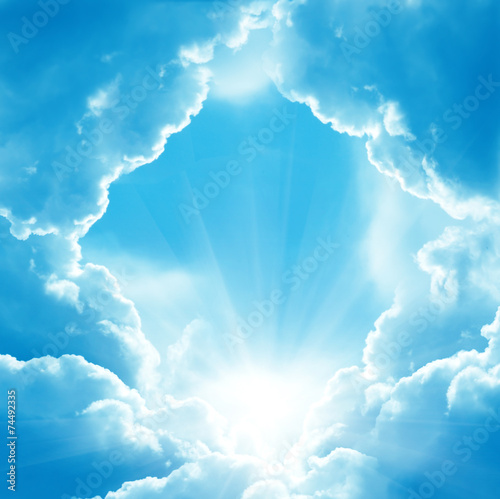 Fotografia, Obraz blue sky with sun and beautiful clouds