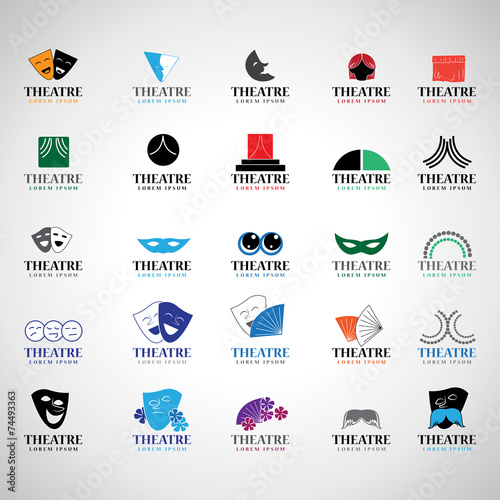 Theatre Icons Set - Isolated On Gray Background