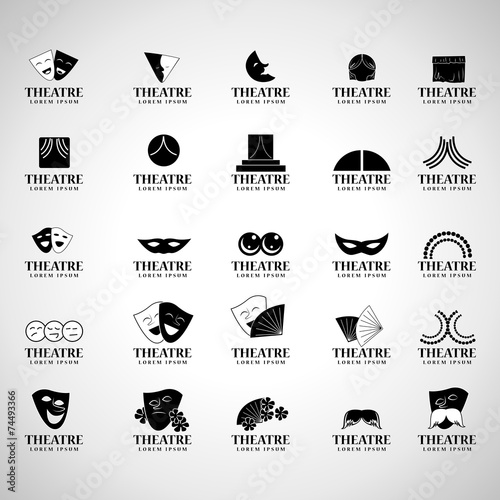 Theatre Icons Set - Isolated On Gray Background - Vector Illustration, Graphic Design, Editable For Your Design