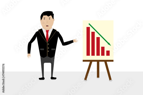 Business man standing and looking statistic arrow dawn. crisis d