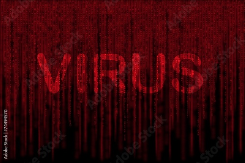 red matrix background computer generated, with word VIRUS