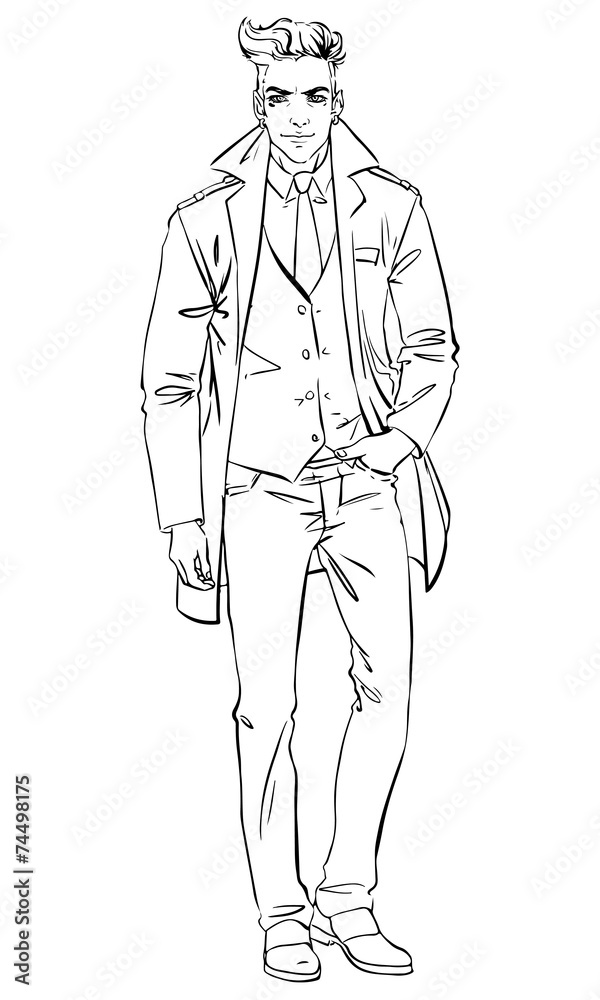 Handsome man in a coat.Vector illustration Handsome man in a coat.Vector illustration