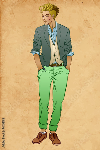 Full length portrait of handsome young man.Vector illustration