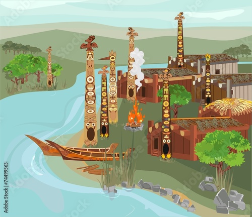 Landscape with Indian wooden huts