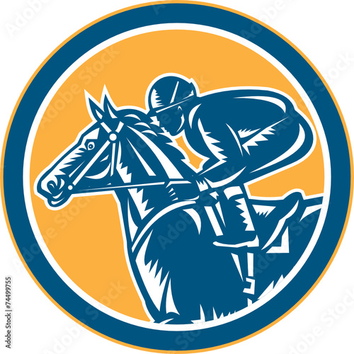 Jockey Horse Racing Side Circle Retro