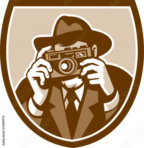 Photographer Shooting Camera Shield Retro