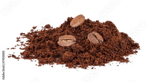 Coffee beans powder isolated