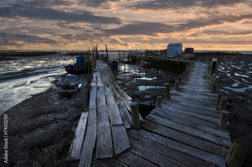 View of an old fisherman palaphitic pier on the Sado marshlands.