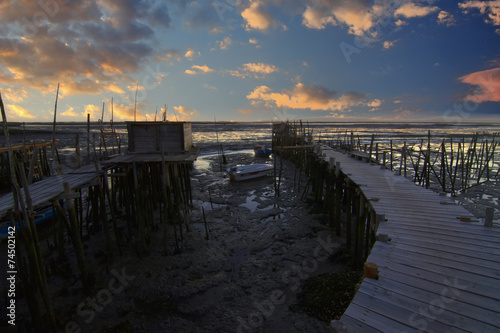 View of an old fisherman palaphitic pier on the Sado marshlands.