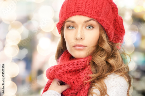 close up of young woman in winter clothes