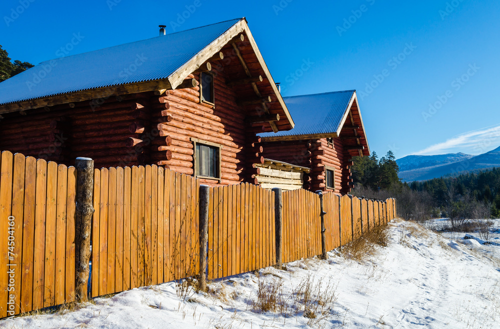 Village houses in the Ural mountains in winter