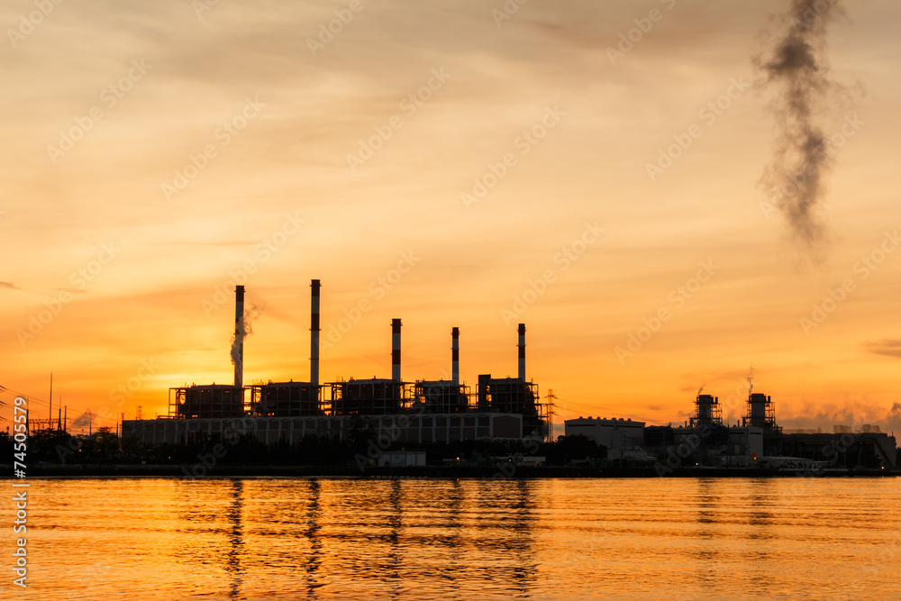 Electric power station at sunrise