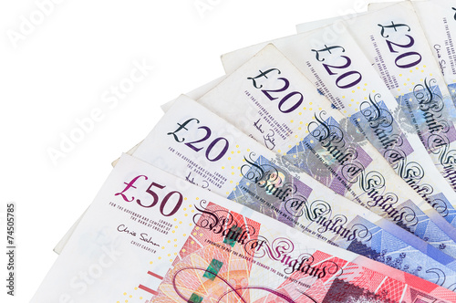 Closeup of english pounds banknotes
