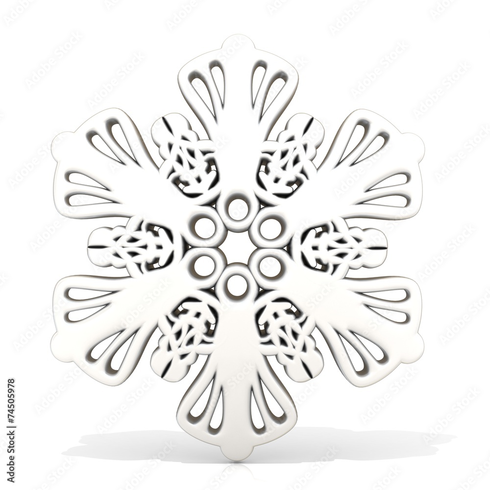 Ornamental, white snowflake,3D render illustration isolated Ornamental, white snowflake,3D render illustration isolated