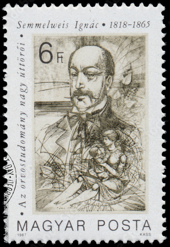 Stamp printed in Hungary shows Semmelweis Ignac photo