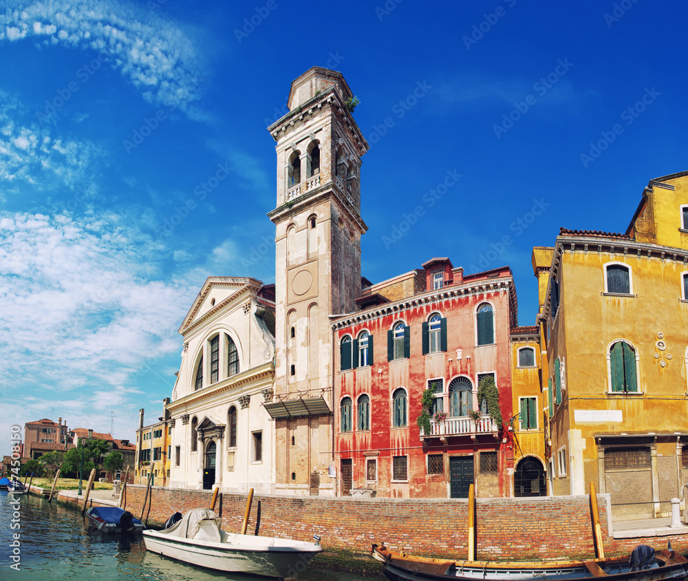 Canals and colorful buildings in Venice, Italy