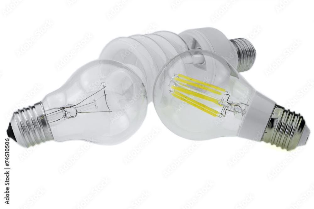 eco LED E27 bulb, classic tungsten and compact fluorescent lamp eco LED E27 bulb, classic tungsten and compact fluorescent lamp