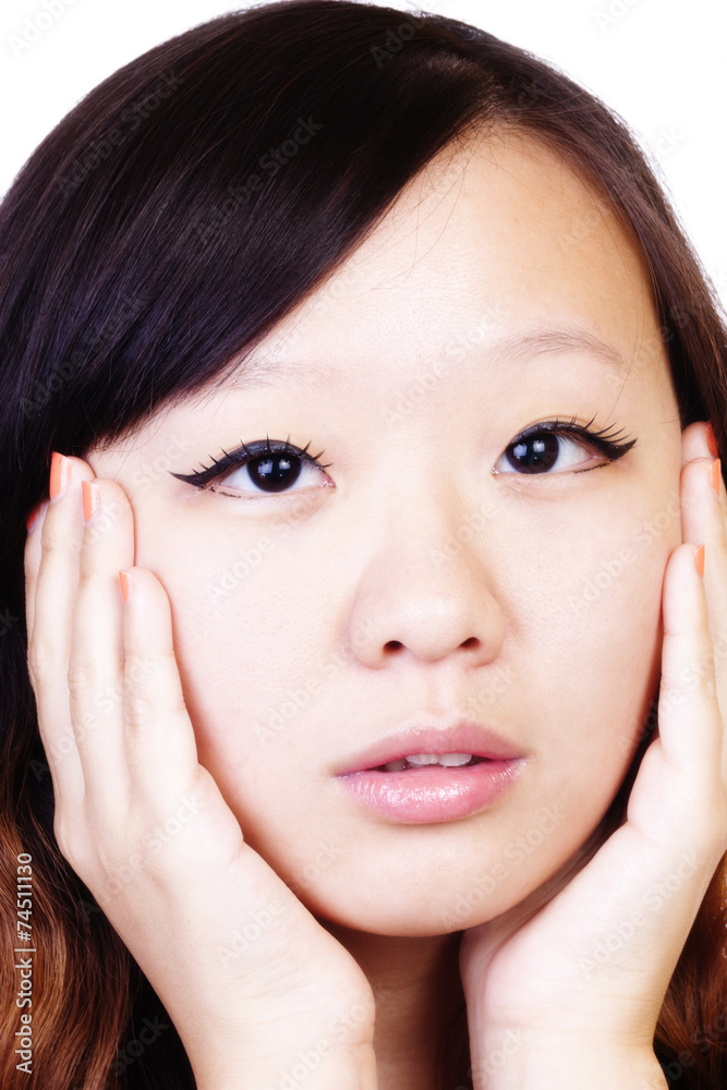 Tight Portrait Young Chinese Woman With Hands Tight Portrait Young Chinese Woman With Hands