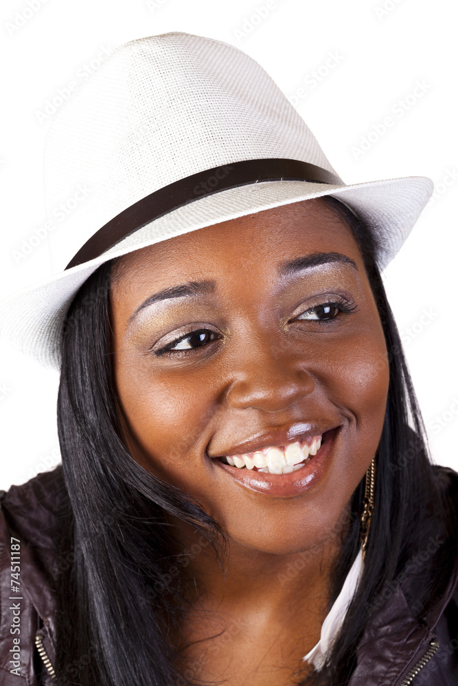 Smiling African American Woman In Hat Portrait Smiling African American Woman In Hat Portrait