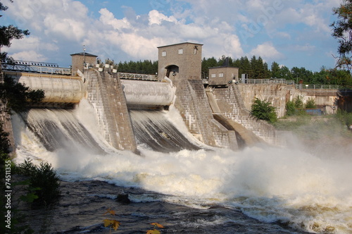 View of a hydroelectric power station dam in Imatra, Finland