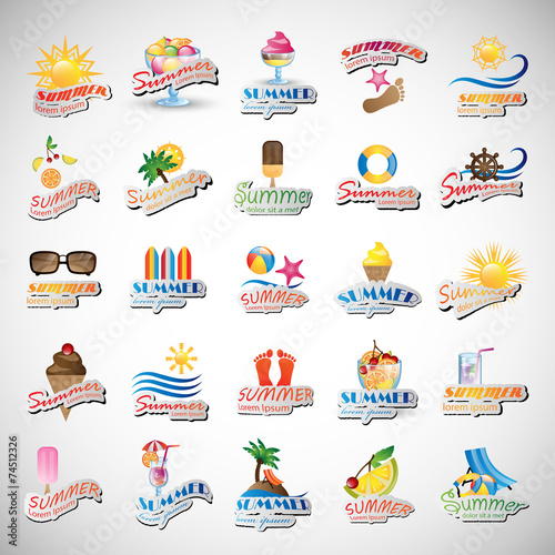 Summer Icons Set - Isolated On Gray Background