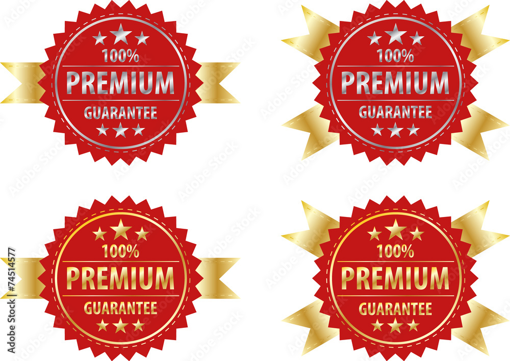 vector premium gold sign and silver sign on red  label templete