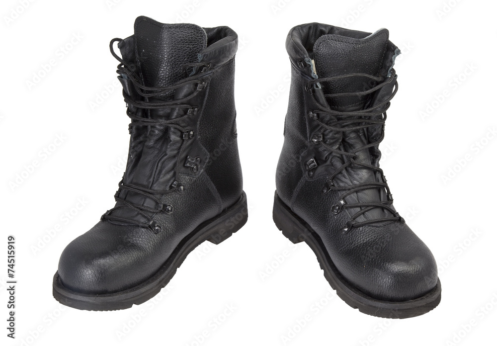 Black leather boots. Isolated on a white background.