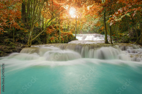 Waterfall in deep rain forest jungle (Huay Mae Kamin Waterfall i