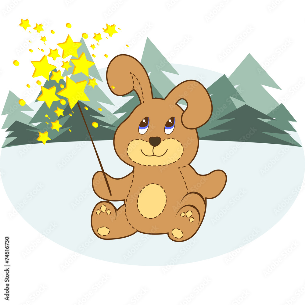 Vector Cartoon Bunny With A Sparkler Vector Cartoon Bunny With A Sparkler