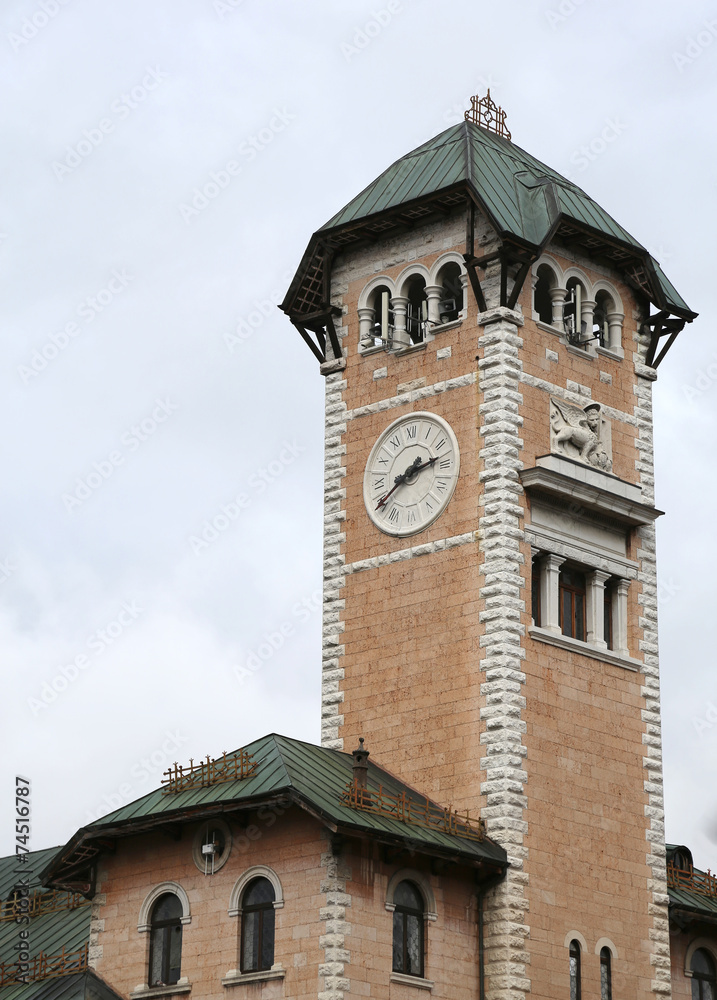 town hall tower with the town of Asiago