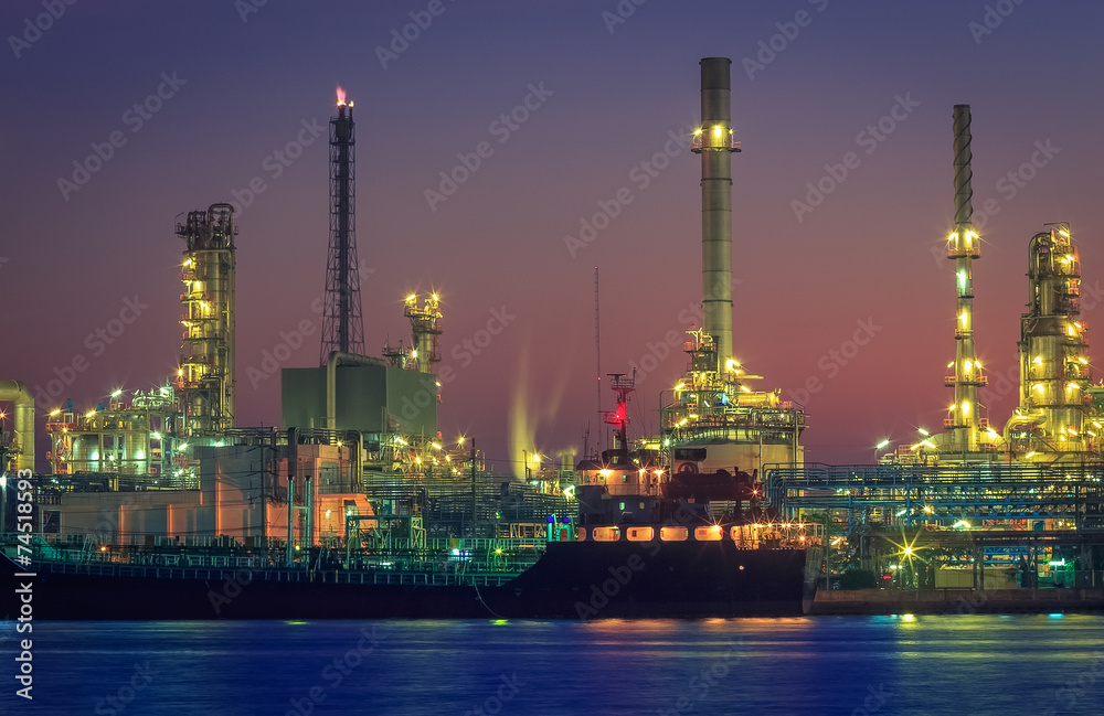 Gas storage spheres tank in petrochemical at night