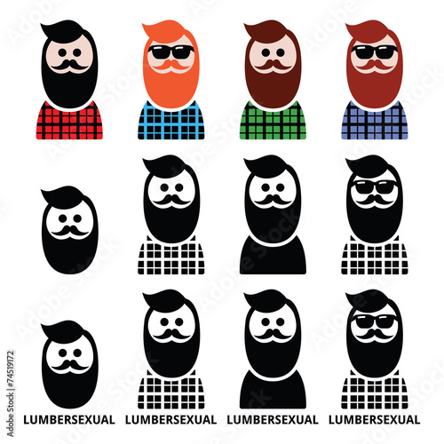 Lumbersexual man, lumberjack - fashion trend icons set