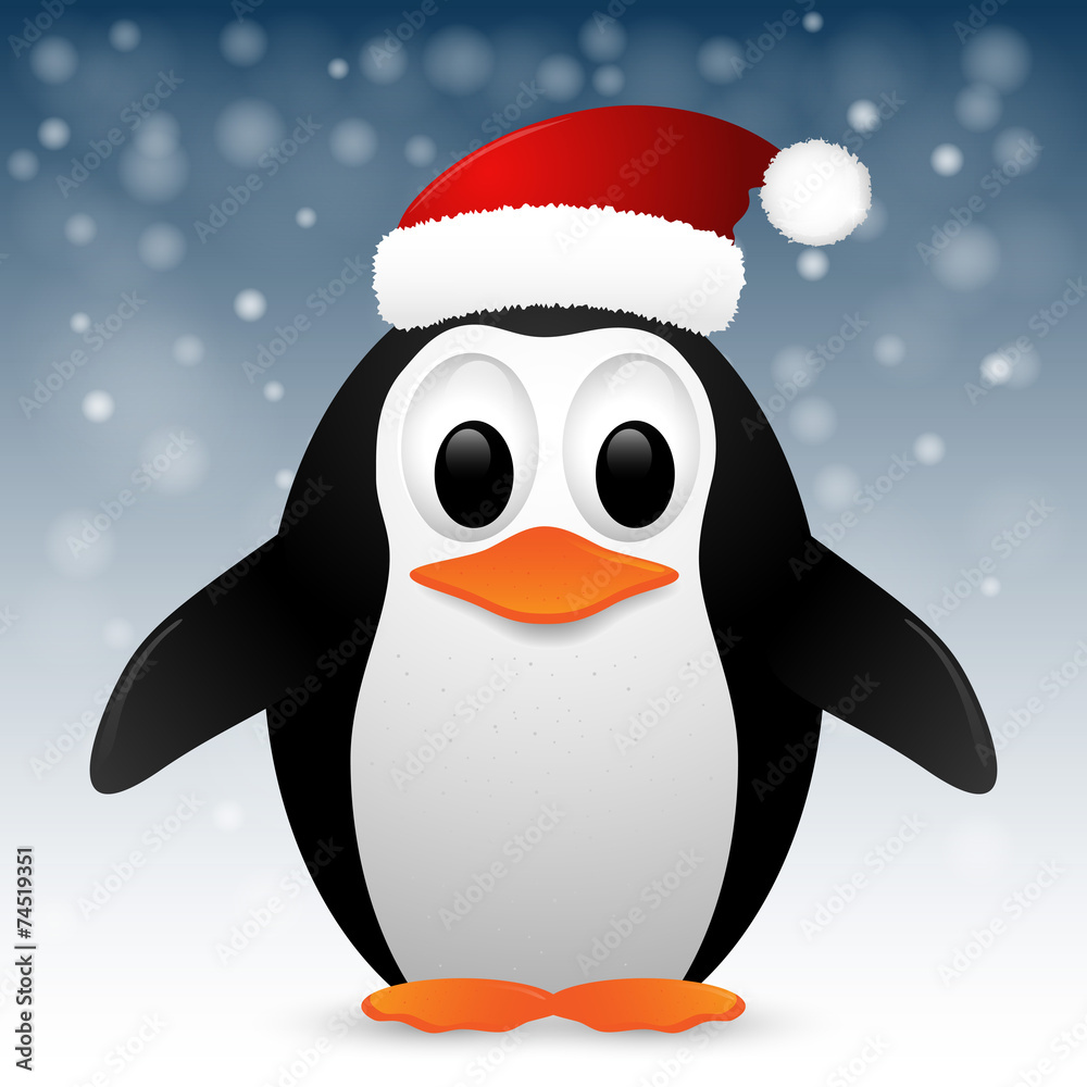 Fototapeta premium Penguin with santa hat. Vector illustration.