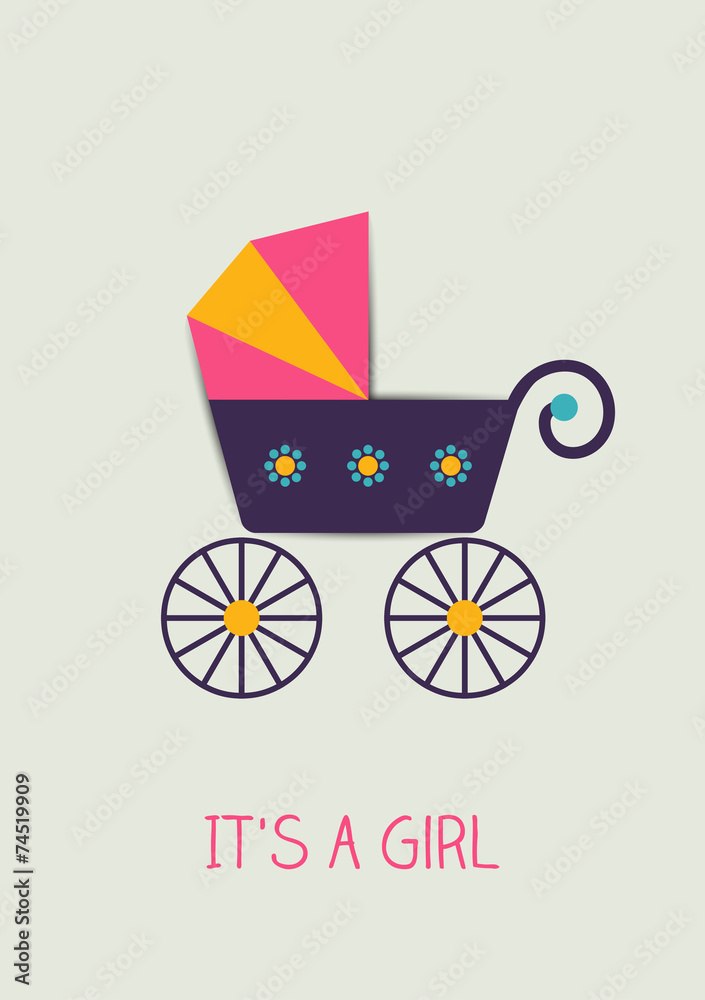 Baby announcement card. Vector buggy illustration. Baby announcement card. Vector buggy illustration.
