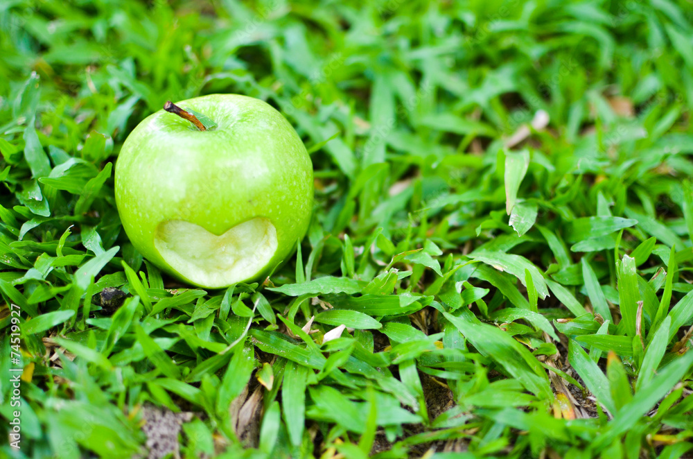 Fresh green apples with cut off heart shape Fresh green apples with cut off heart shape