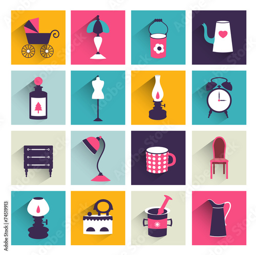 Flat shadows icon. Retro style vector vintage design.