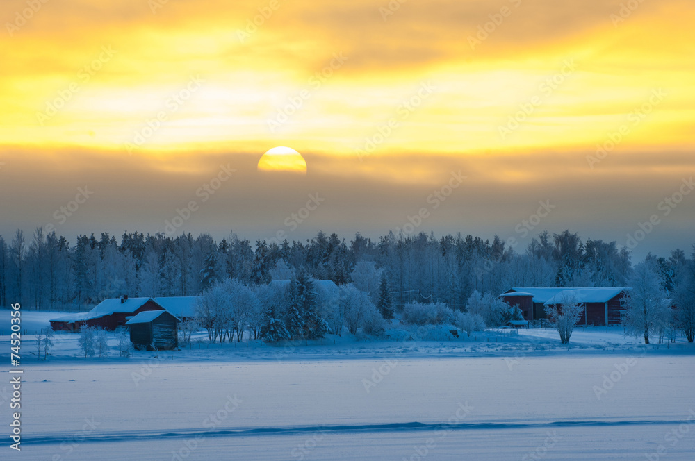 Polar winter dusk landscape