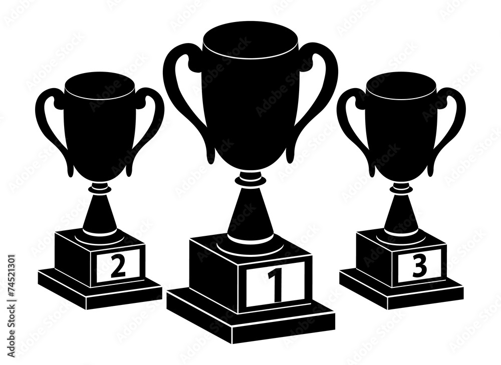 Black silhouettes of champions cups, award design